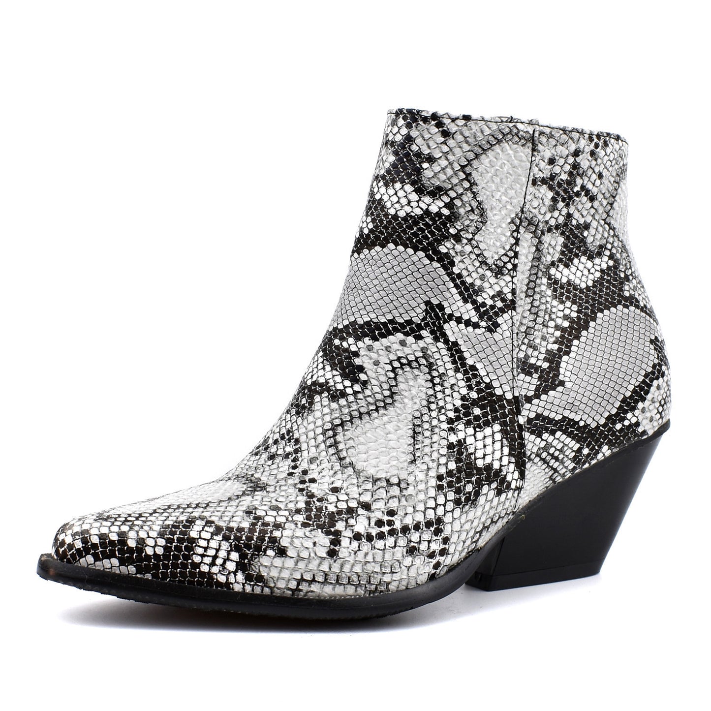 Mid-heel denim snake print ankle boots