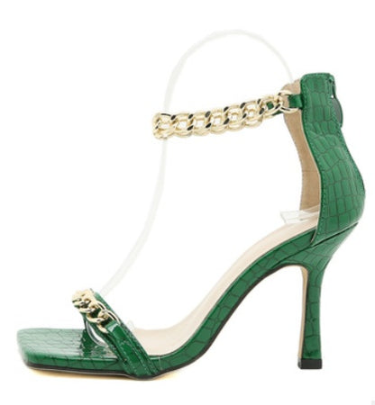 One Word Buckle Chain Sandals Female Summer Stiletto 2 Sexy All-match Summer High Heels