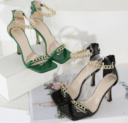 One Word Buckle Chain Sandals Female Summer Stiletto 2 Sexy All-match Summer High Heels