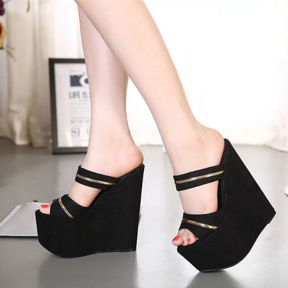 Hengtian High Slippers Wedge Super High Heel Sexy Nightclub Sandals