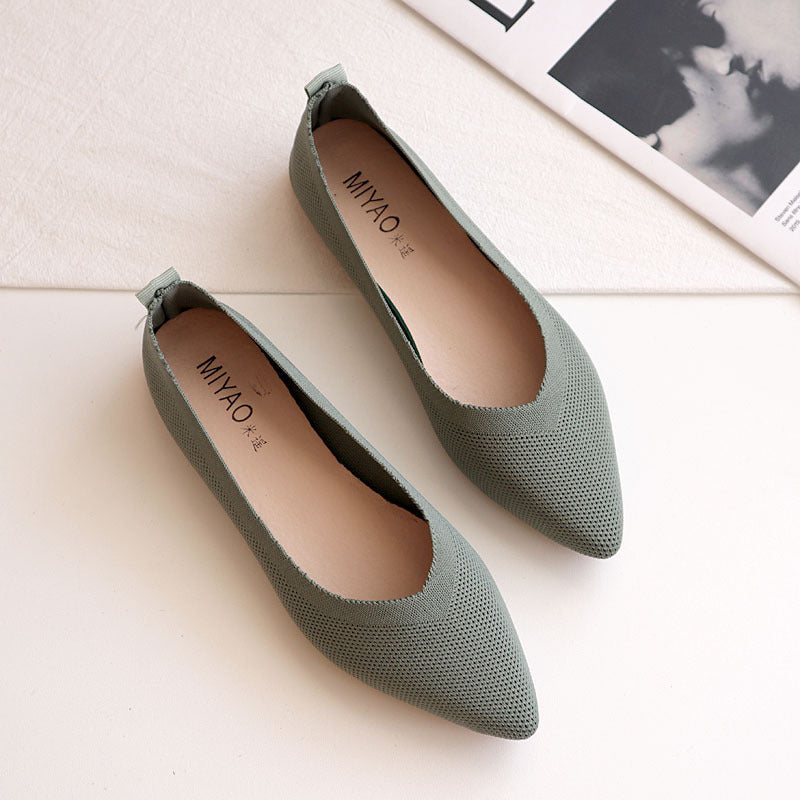 New Pointed Flat Knit Breathable Shallow Soft Sole Lazy Shoes