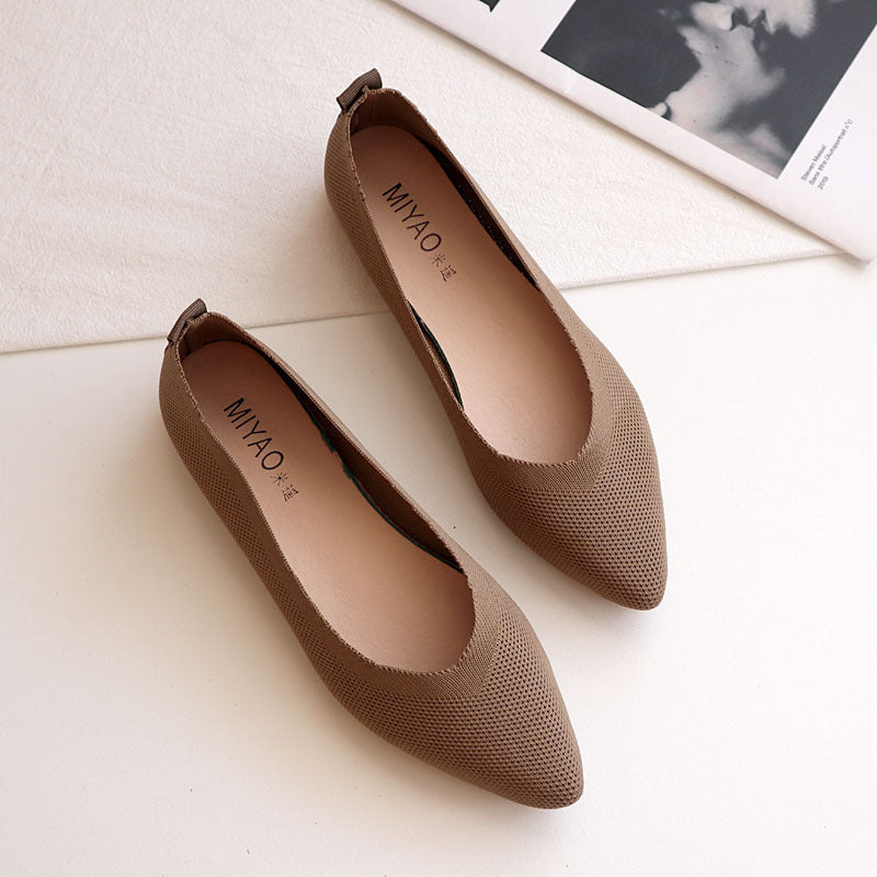 New Pointed Flat Knit Breathable Shallow Soft Sole Lazy Shoes