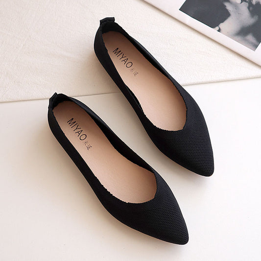 New Pointed Flat Knit Breathable Shallow Soft Sole Lazy Shoes