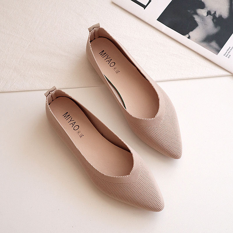 New Pointed Flat Knit Breathable Shallow Soft Sole Lazy Shoes