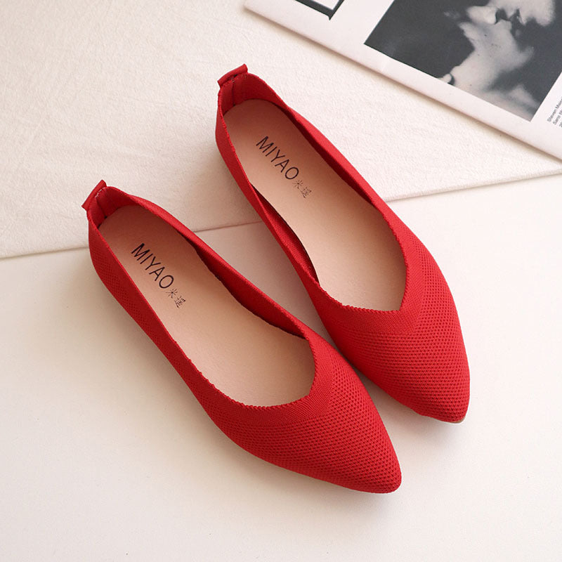 New Pointed Flat Knit Breathable Shallow Soft Sole Lazy Shoes