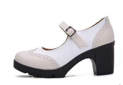 Zapatos de tacón para mujer Mary Jane de piel auténtica de oveja estilo retro cuadrado