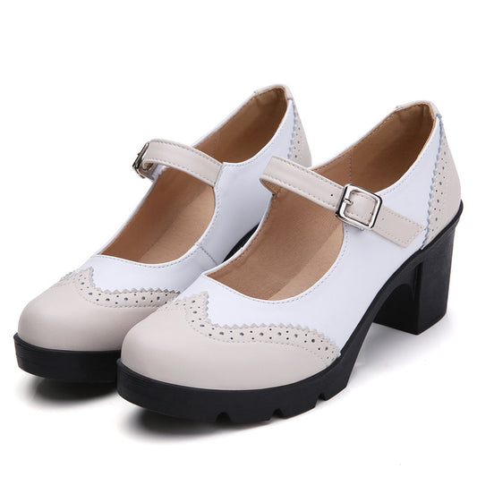 Zapatos de tacón para mujer Mary Jane de piel auténtica de oveja estilo retro cuadrado