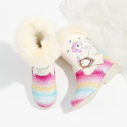 Rainbow sequined children's short boots