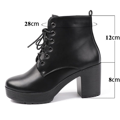 High-heeled women's boots Martin boots women's platform with waterproof platform boots and velvet warm leather boots