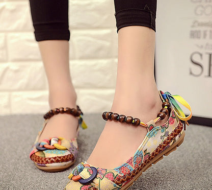 Vintage beaded embroidered lace cloth shoes national wind straps shallow mouth single shoes