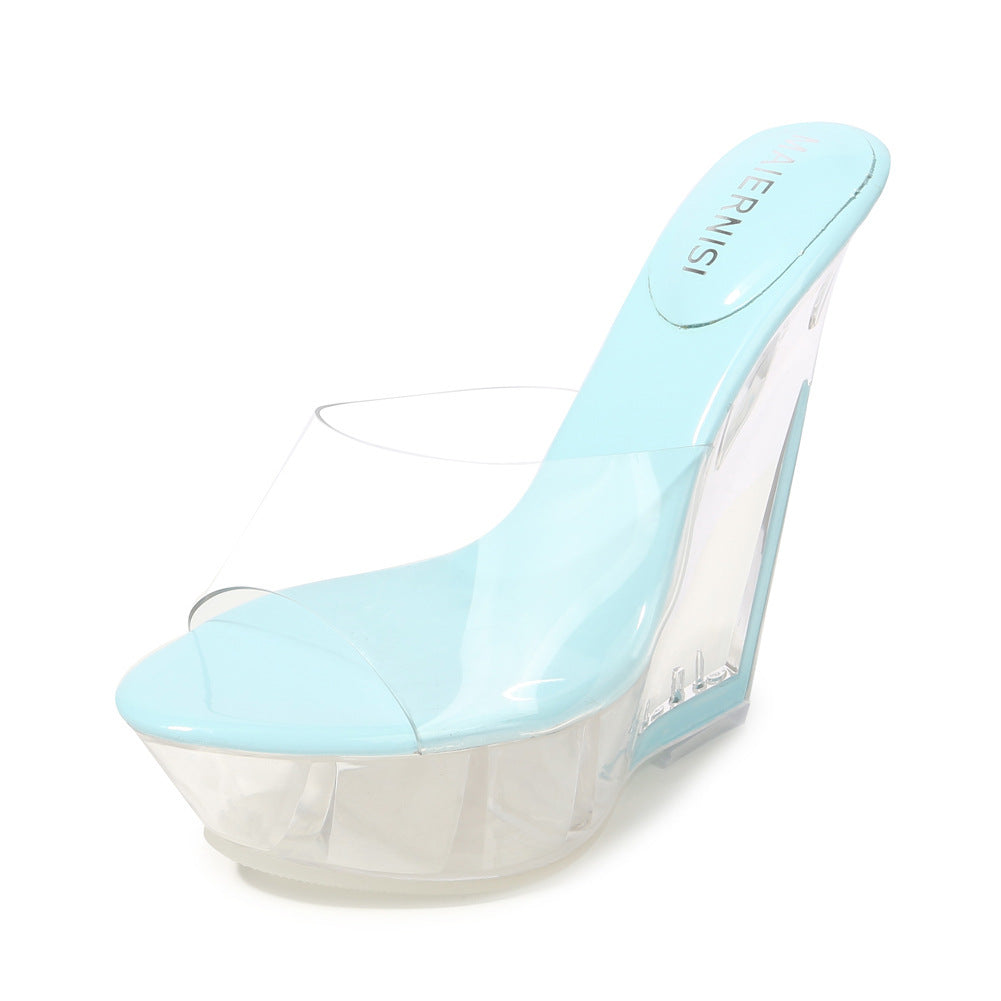 Transparent special slope heel crystal shoes