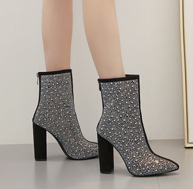 Botas de tacón alto con diamantes de imitación