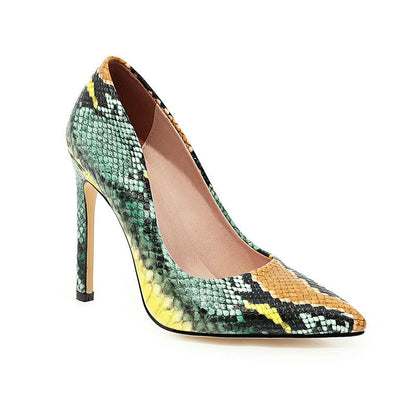 Color block snakeskin pattern net red super high heels