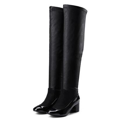 Bottes extensibles au-dessus du genou, talon haut, manche simple