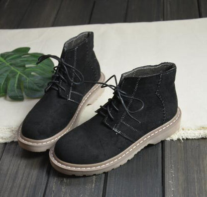 Ladies Comfortable Suede Round Toe Lace-up Ankle Boots