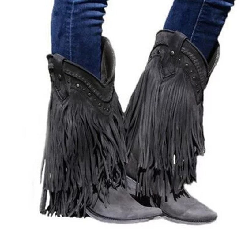 Bottes mi-hautes à franges pour femme