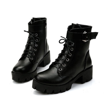 Short boots buckle thick-soled lace-up Martin boots women