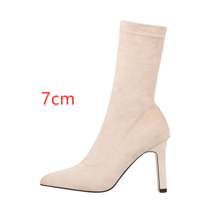 Square heel mid-tube high heels