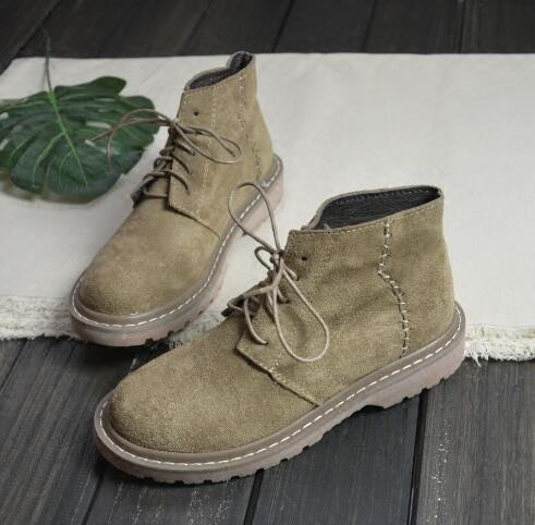 Ladies Comfortable Suede Round Toe Lace-up Ankle Boots