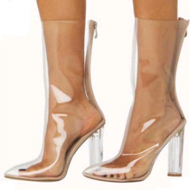 Grueso con cristal transpirable y zapatos de mujer sandalias tacones altos transparentes