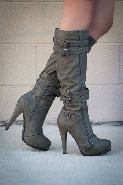 Bottes montantes à plateforme et talons hauts pour femmes