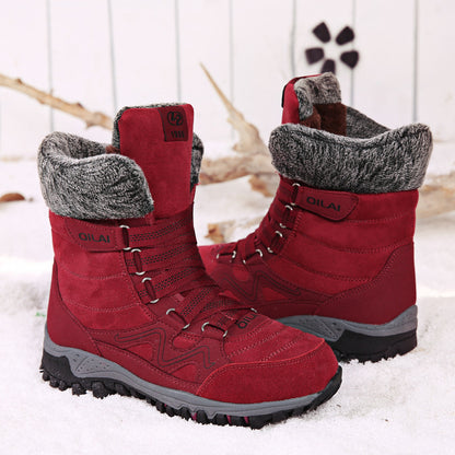 Botas de nieve para exteriores de otoño e invierno, botas de esquí para mujer, botas de viaje, zapatos de senderismo en el tubo, zapatos de algodón cálidos y aterciopelados