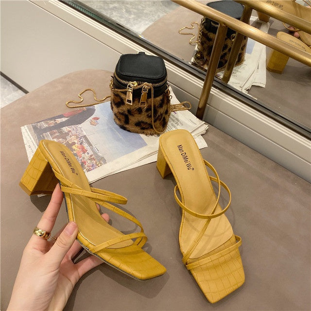 Fashion Slipper Square High Heel Classics Strap Sandal