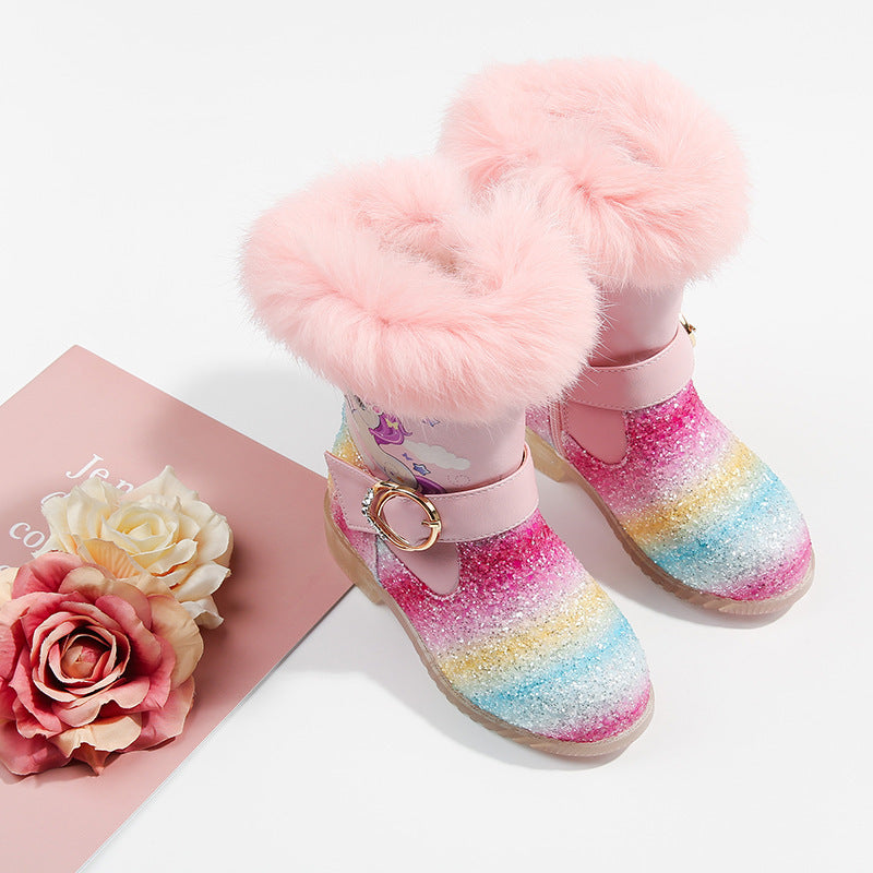 Rainbow sequined children's short boots