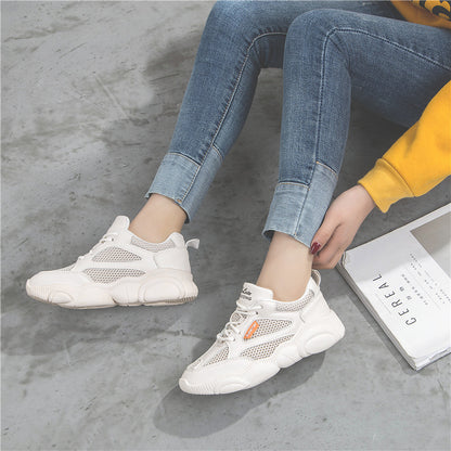 Stitching sneakers for ladies spring bear sole low top lace up shoes for ladies platform soles small white shoes