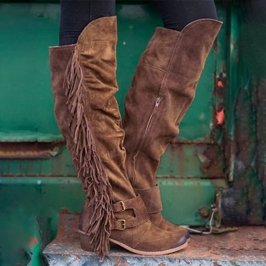 Botas largas con borlas de tubo de talla grande para mujer