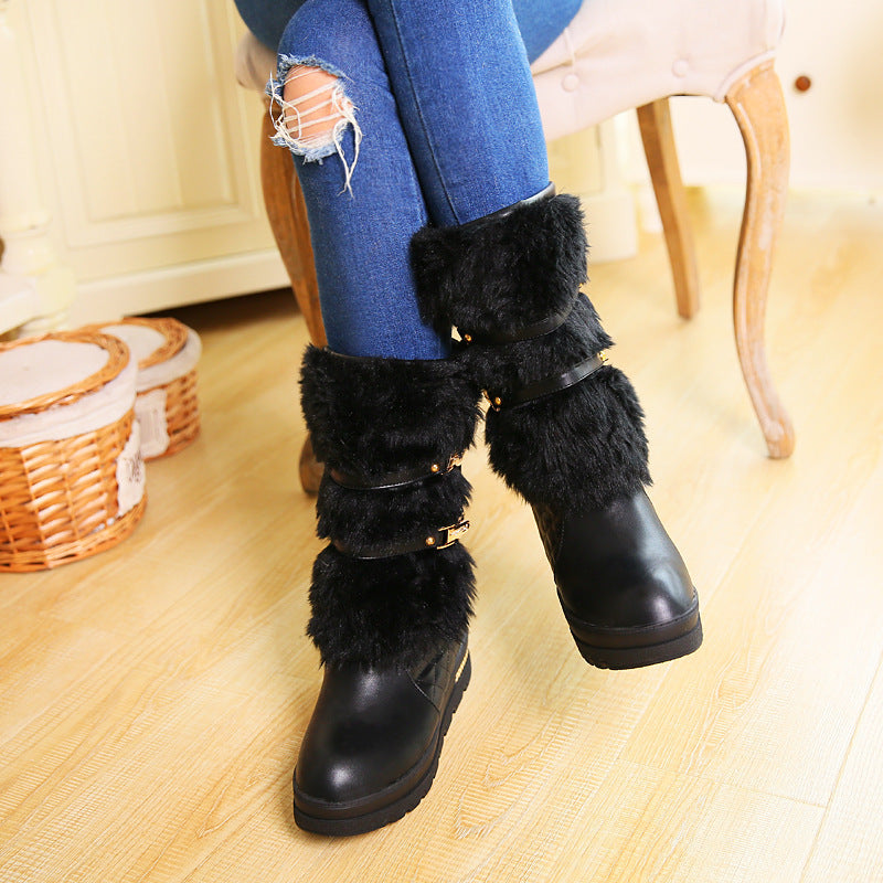 Large size women's shoes mid-tube platform platform platform with sleeve snow boots