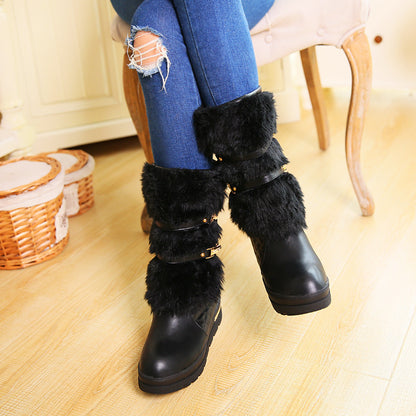 Large size women's shoes mid-tube platform platform platform with sleeve snow boots