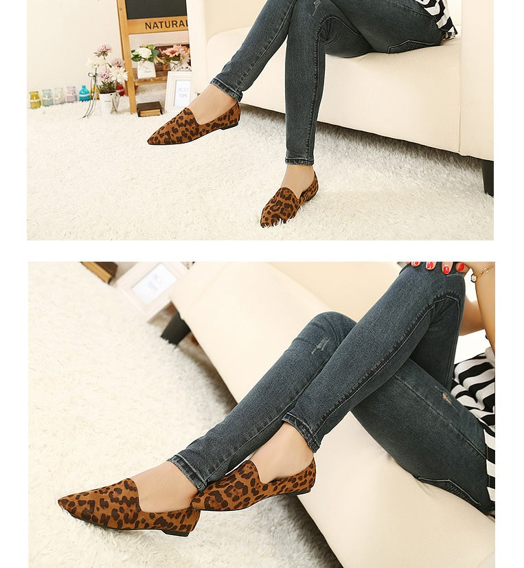 Wild big size women's shoes 41 leopard flat flat with single shoes 42 hit color deep mouth pointed autumn shoes