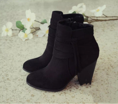 Women's suede side zipper chunky heel boots