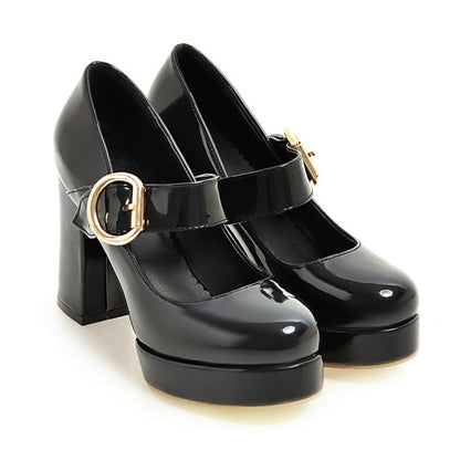 Women's Small Size Thick High-heeled Shoes With Buckle