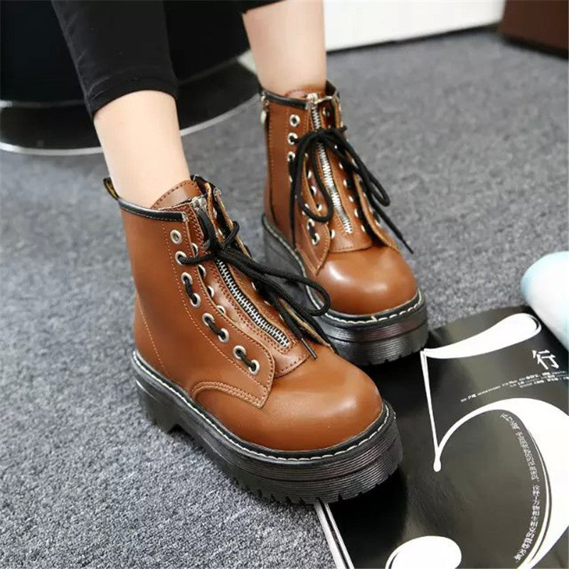 Thick and non-slip women's single boots round head with a tube Martin boots