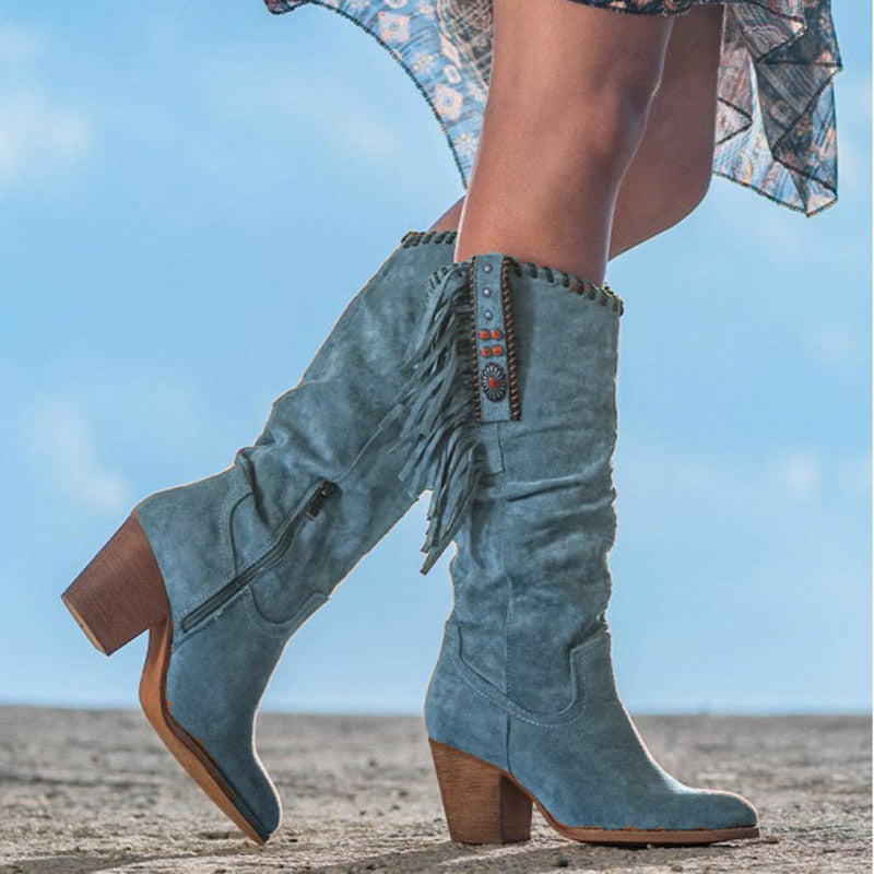 Frosted high-tube fringed women's boots