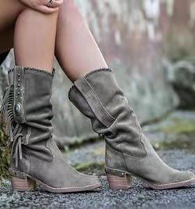 Fringed mid-tube women's boots