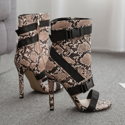 Snake print color block high heels