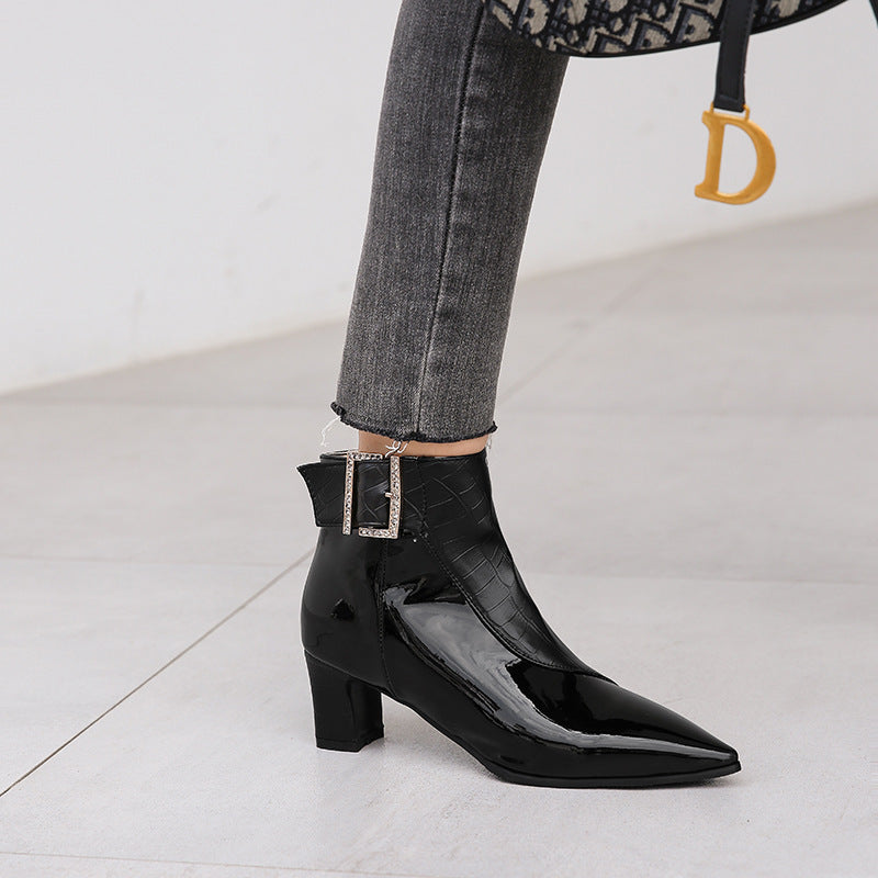 Patent leather high heel ankle boots