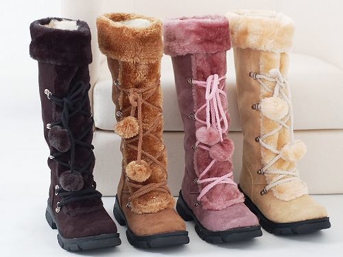 Medium tube fur ball women's boots