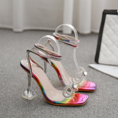 Rhinestone butterfly high heel sandals