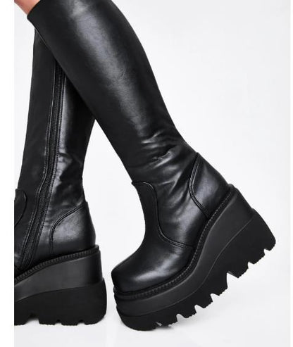 Thick-soled wedge-heel boots