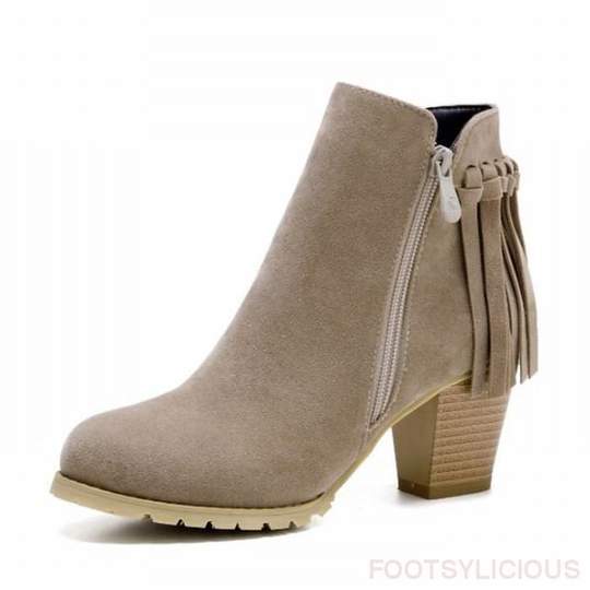 Autumn and winter new European and American thick with round head tassel ankle boots