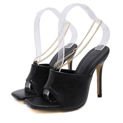 High Heel Square Head Stiletto Sandals And Slippers