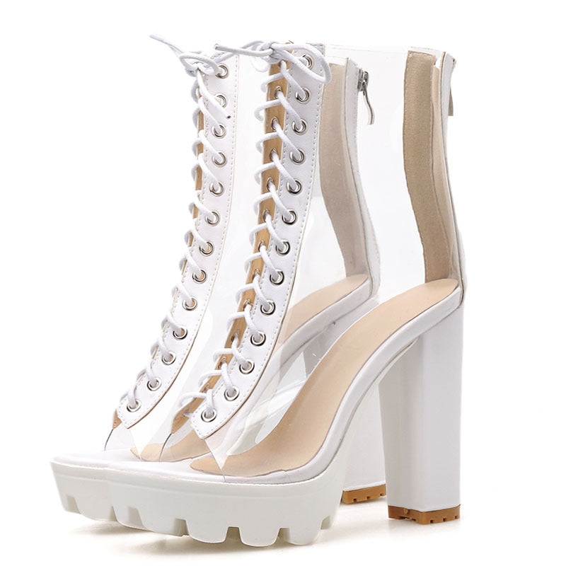 High-Heeled Strap Transparent Platform Heel Sandals