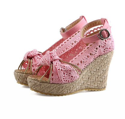 Lace wedge sandals