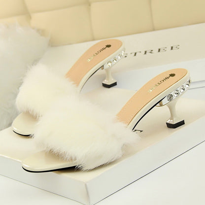 Rabbit fur flip flops and lazy sandals