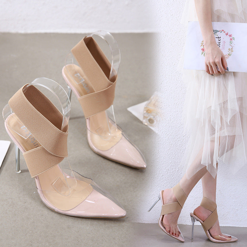 Summer Apricot Wrap Transparent Stiletto Sandals