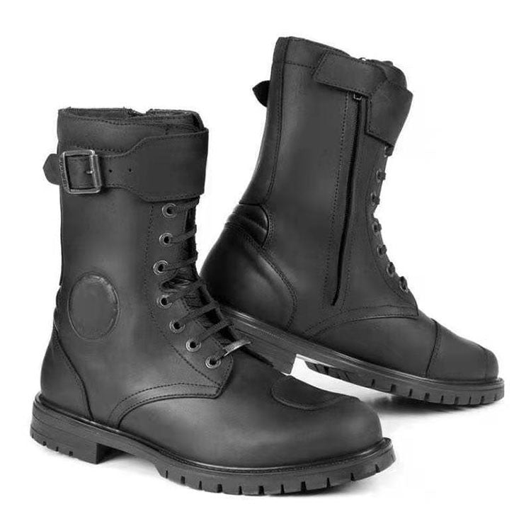 Bottes de moto basses à bout rond et fermeture éclair latérale pour homme, talon carré, coutures de voiture